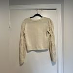 Blue Steel Medium Cream Open Knit Button cardigan w/ Orange Embroidered Hearts. Photo 1