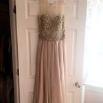 Jovani prom dress size 2 champagne beige beading mesh neck ball gown Photo 3