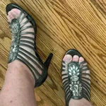 New York Transit  Sandals Shoes‎ Women’s Size 6 Jeweled Bronze Color Caged Heels Photo 6