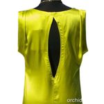 Cache Chartreuse Peek A Boo Cut Out Back Ruched Shoulder Silk Top New $98 NWT Photo 1