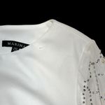 Marina White Boat Neck Embellished Long Sleeve Gown US 10 Photo 7