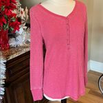 Seven7 Henley Waffle Shirt Vintage Washed Out Pink Berry Comfy Womens Top Medium New Photo 5