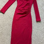Wine Red Square Neck Midi Dress with Chain Detail, US Size S/XS, Party Slim Fit Photo 2