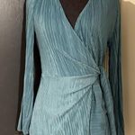 ZARA 💜 Teal Wrap Top in Plisse Pleated Fabric with Tie at Waist Photo 0