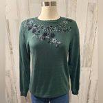 Vintage Beaded Floral Knit Sweater Green Embroidered Pullover‎ small Photo 12