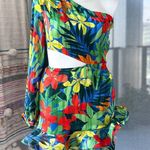MB Finale Floral One Shoulder Long Balloon Sleeve Mini Dress Women’s Size Large Photo 3