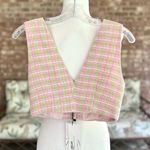 ZARA NWT Vest Tweed Cropped Pink Green Plaid S Pastel Y2K Festival Preppy Chic Photo 8