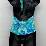 ZARA blue tie front floral aloha print halter womens crop top Photo 2