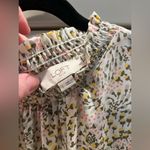 Loft Floral Print Women's Ruffle neck Top EUC Sz L white pink green yellow Photo 2