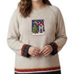 Susan Bristol Vintage Hand Embroidered Sweater Tan Blue Red 3X Winter Tree Photo 0
