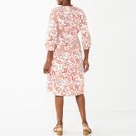 Croft & Barrow  Split Neck Shirt Dress Integrated Belt Red Orange Paisley Size XL Photo 6