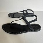 Saint Laurent  Cassandra YSL Studded T-Strap Leather Flat Sandals Black Size 42 Photo 5