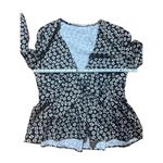 Molly green Dainty Floral black white tie front ruffle hem blouse sz M Photo 3