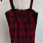 Niki Biki sz S Plaid Corset Tank Top Y2K Lace Trim Button‎ Front Bustier Red Photo 0