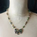 Handcrafted genuine stone cal silica citrine bow tie pendant necklace Silver Photo 0