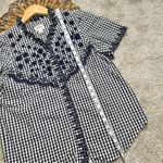 J.Crew Embroidered Indigo Crinkled Gingham Short Sleeve Navy White Top Cotton XS Photo 13