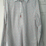 Vineyard Vines  1/2 Button Up Popover Dot Cotton‎ Shirt Womens 14 Light Blue Photo 0