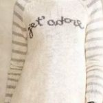 ANTHROPOLOGIE Moth Je T’Adore Pullover Cream & Metallic Silver Striped Sweater L Gray Size L Photo 0