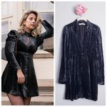 ZARA  Black and Blue Long Sleeve Velvet Mini Dress Photo 1