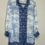 Vintage Nicole Summers‎ Silk equestrian blue toil Button Down Shirt Size 1X Photo 0