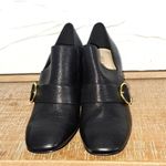 Nine West  black leather chunky heels size 8 .5 with gold details 70s style Photo 1