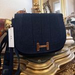 H by Halston Halston monogram bag denim crossbody purse logo H gold Photo 4