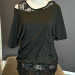 Women’s Black Top with Black Lacy Tank Underneath Batwing Sleeves Size M NEW Size M Photo 0