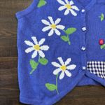 Blair Vintage Womens Large Sweater Vest Blue Cottagecore Floral Daisy Gingham Kitschy Photo 3
