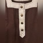 Donna Morgan Vintage Brown & White Linen Short Sleeve Square Neck Shift Dress Tunic - Medium Photo 4