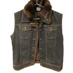st. john's bay Large Dark Wash Faux Fur Lined Cotton Denim Jean Vest Photo 0