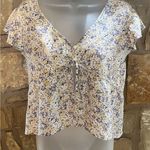Flirty Wild Fable Yellow Lavender Floral Crop Top Women Medium Flutter Sleeves Photo 0