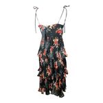 Lulus | Tier to Stay Black Floral Print Tiered Tie-Strap Midi Dress size M New Photo 12