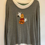 HALLOWEEN L/S GREY HEATHERED TEE SHIRT WHITE BUILT IN COLLAR & BOTTOM HEM Gray Size XL Photo 0