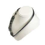 Gunmetal Gray Necklace Interlocking Metal Mesh Links Shiny Tube Beads Strand Silver Photo 1