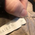 Chaiken Gold Ruffled Sheath Mini Dress Cap Sleeve Womens 6 Quiet Luxury Classic Photo 4