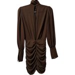 RONNY KOBO Yebba Brown Ruched Open Back High Neck Mini Dress Size XS $498 Photo 3