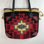 Handwoven Wool Malibu Tote Saddle Blanket Bags Leather Handles Southwest Aztec Photo 4
