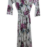 Pink Blush Floral Maxi Dress Medium Maternity Belted Flowy Stretch Soft Knit White Photo 0