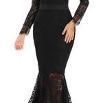 Black Lace Off Shoulder Long Sleeve‎ Bodycon Mermaid Gown Evening Dress XL Photo 0