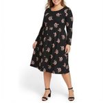 Old Navy Black Floral Print Fit & Flare Scoop Neck Long Sleeve Midi Dress XXL Photo 10