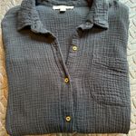 Anne Klein Black Textured Gauze Button Up Top Photo 4