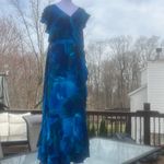 Tropical maxi wrap dress size XL ruffles cap sleeve vacation flowy Blue Photo 10