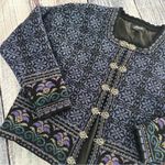 Vintage 2001 Icelandic Design 100% Wool Women's Blue Patterned Sweater Jacket Size L Photo 3