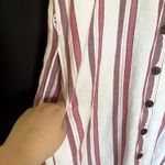 Loft linen rayon pockets white pink striped button front midi dress women's 8 Photo 3
