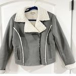 Ann Taylor LOFT Women's Asymetrical Sherpa Gray Suede Moto Jacket Sz Small Photo 1