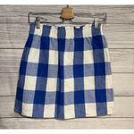 J Crew F. Printed Linen Cotton Sidewalk Mini Skirt SIZE 2 blue white plaid Photo 1