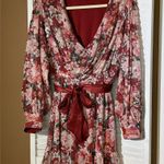 LC Lauren Conrad Womens size Medium Sequin Wrap Mini Dress Wine Nonne Blooms Photo 1