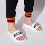 Moschino  Logo Slide Sandals in White, Size 38 New in Box Photo 0