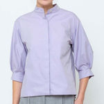 ODEEH Lilac Band Collar Puff Sleeve Button Up Blouse Shirt Women's Size 42 US 10 Purple Photo 0