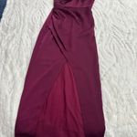 THEIA Size 0 Burgundy One Shoulder Satin Split Front Evening Gown Dress Sleek Red Photo 1